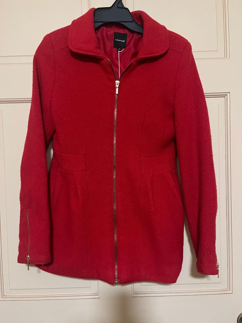 Rampage Red Textured Zip-Front Pea Coat